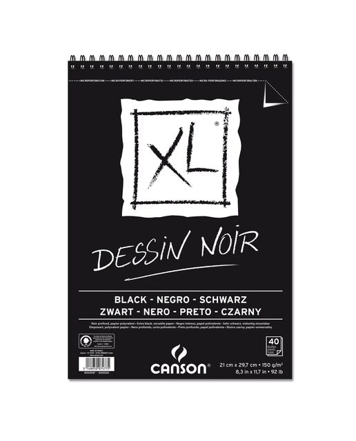 Álbum Espiral, Micro-perfurado, 21 x 29,7 cm, 40 Folhas, XL Black, Grão Fino, 150 g, Canson Preto 1
