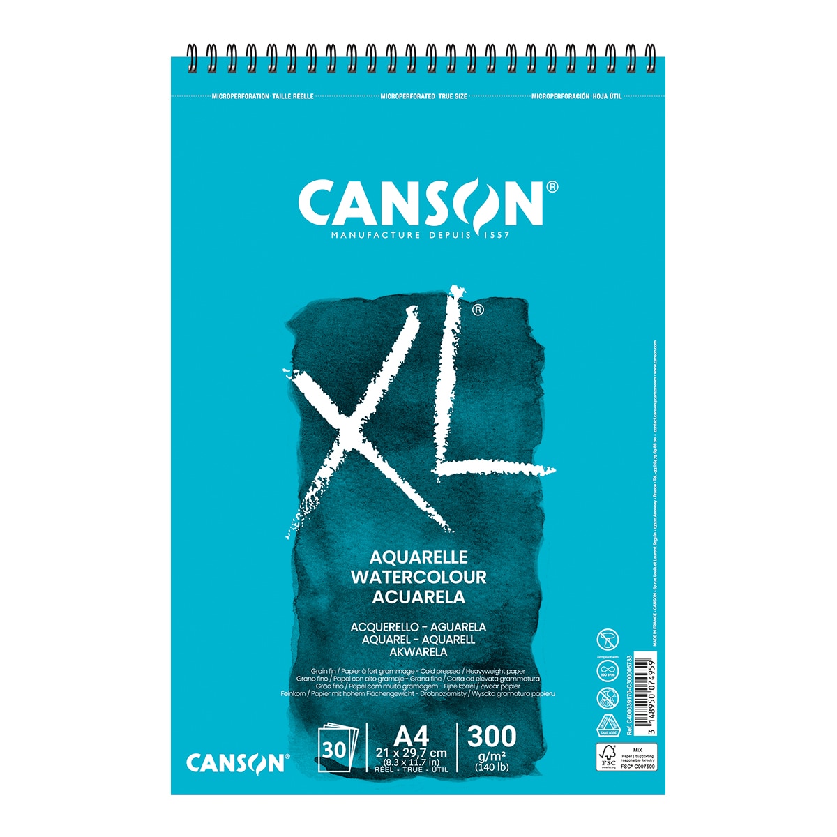 Imagem 0 de Álbum em espiral microperfurado 21x29.7 30 folhas finas 300g XL Canson Aguarela