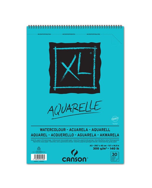 Imagem 0 de Álbum Espiral, Microperfurado, 29,7 x 42 cm, 30 Folhas, XL Aquarelle, Grão Fino, 300 g Canson