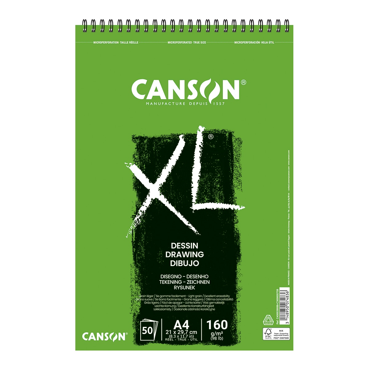 Imagem 0 de Álbum em espiral microperfurado 21x29.7 50 folhas leve 160g XL Canson de desenho