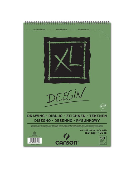 Álbum Espiral, Microperfurado, 29,7 x 42 cm, 50 Folhas, XL Dessin, Grão Ligeiro, 160 g Canson 1