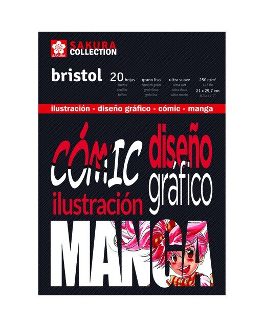 Bloc Encolado  Bristol Para Comic Y Manga 250 grms M2  20 Hojas 21 X 29,7 cms Sakura Negro