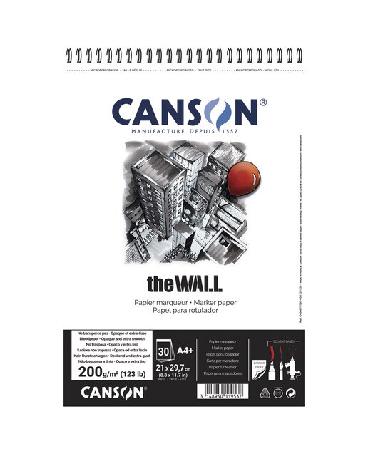 Álbum Espiral Micro-perfurado, 30 Folhas, A4+, Papel Canson The Wall, Extra-liso, 220 g 1