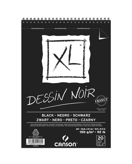 Imagem 0 de Álbum Espiral Micro-perfurado, 20 Folhas, A5, Papel Canson XL Black Fino 150 g, Preto