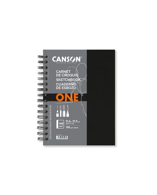 Album Espiral Microperforado, 80 Hojas, A4-, Papel Canson SKETCH ONE, Grano Fino, 100g Negro / Blanco-1