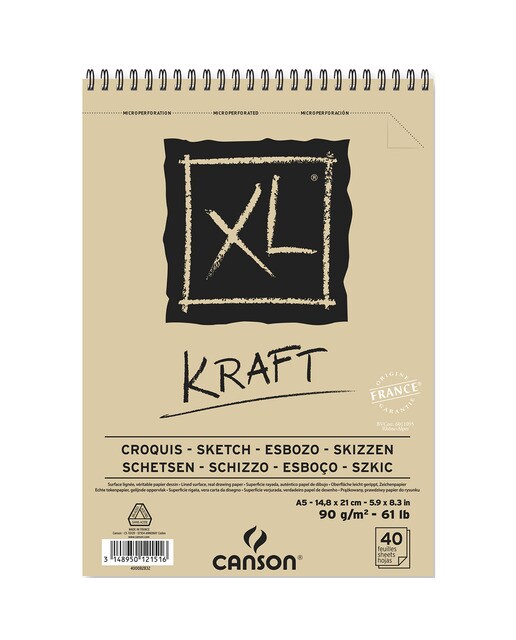 Album Espiral Microperforado, 40 Hojas, A5, Papel Canson XL KRAFT, Verjurado, 90g, Beige 1