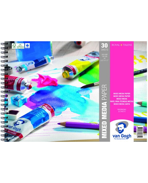 Bloco com Espiral para Técnicas Mistas 30 grms M2 30 Folhas 21 X 29,7 cms Van Gogh Multicolor Multicolor-1