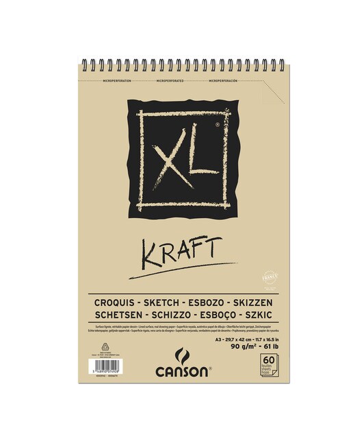 Álbum Espiral Micro perfurado, 29,7 x 42 cm, 60 Folhas, Canson XL Kraft, 90 g, Bege Bege-1