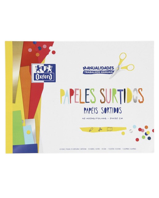 Bloco A4 42 Folhas Papéis Sortidos - Celofane, Alumínio, Seda e Cartolinas às Cores - Artigo Sortido. Envio realizado de forma aleatória Branco-1