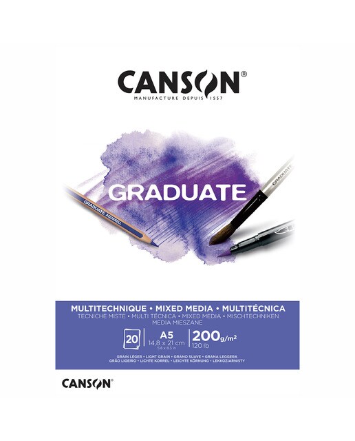 Bloco Colado 20 Folhas Fino Graduate Mix Media 14,8x21 200 g - Branco Branco-1