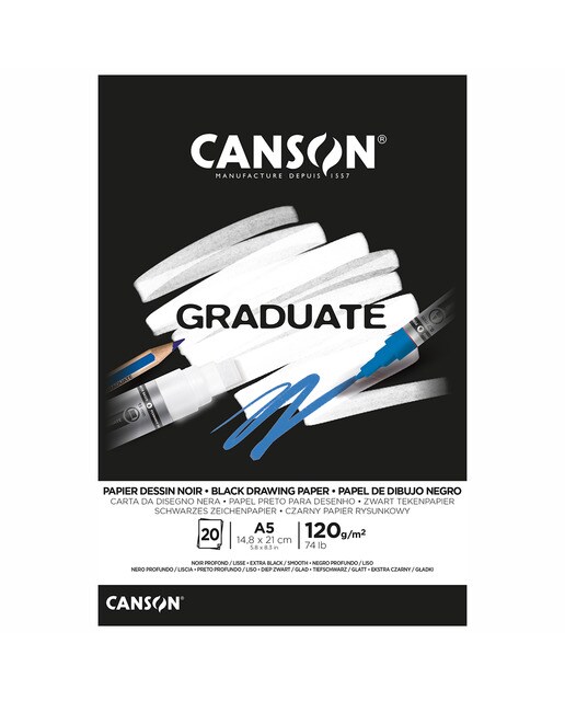 Bloco Colado 20 Folhas Fino Graduate 120g 14,8x21 - Preto Preto-1