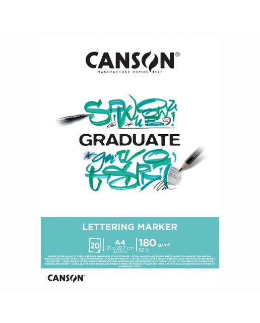 Bloco Colado 21x29,7 20 Folhas 180 g Graduate Lettering Marcador Cetim Branco brilho-1