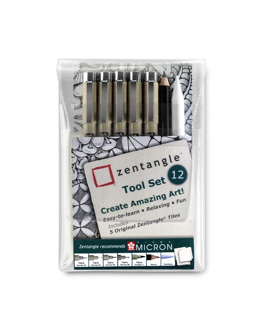 Conjunto de doze peças para a técnica Zentangle preto Preto-1