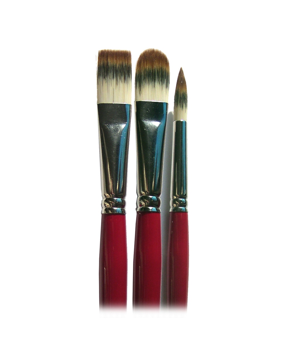 Set de 3 Pinceles de Mango Largo de Diferentes Puntas: Redonda, Lengua de Gato y Plana para Óleo/Acrílico Van Gogh Rojo Rojo-1