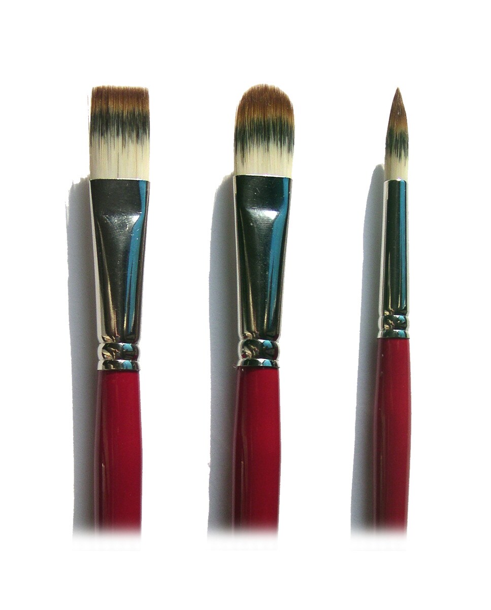 Conjunto de 3 Pincéis de Cabo Comprido de Diferentes Pontas: Redonda, Língua de Gato e Plana Van Gogh Vermelhos Vermelho-1