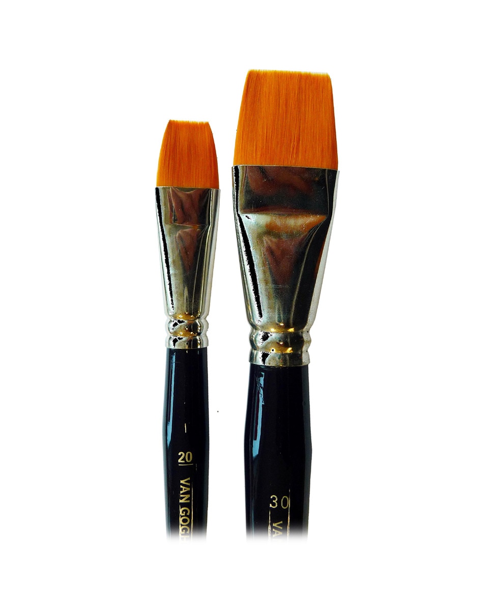 Conjunto de 2 Pincéis de Cabo Curto de Ponta Plana para Aguarela e Têmpera Van Gogh Azul Azul-1