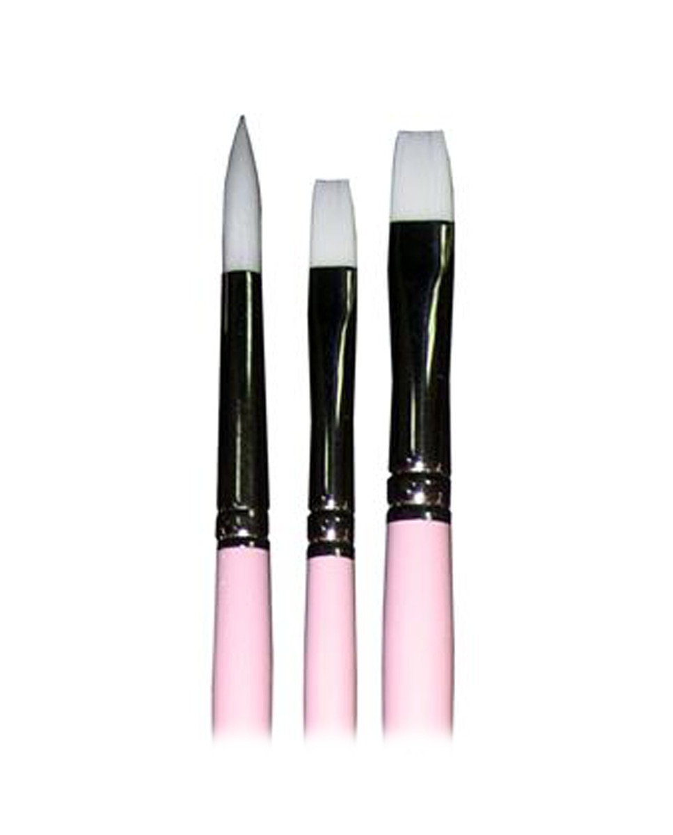 Set de 3 Pinceles de Mango Corto de Diferentes Puntas: 1 Redonda y 2 Planas Van Gogh Rosa Rosa-1