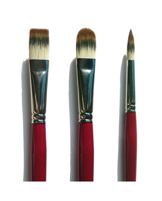 Conjunto de 3 Pincéis de Cabo Comprido de Diferentes Pontas: Redonda, Língua de Gato e Plana Van Gogh Vermelhos Vermelho-1