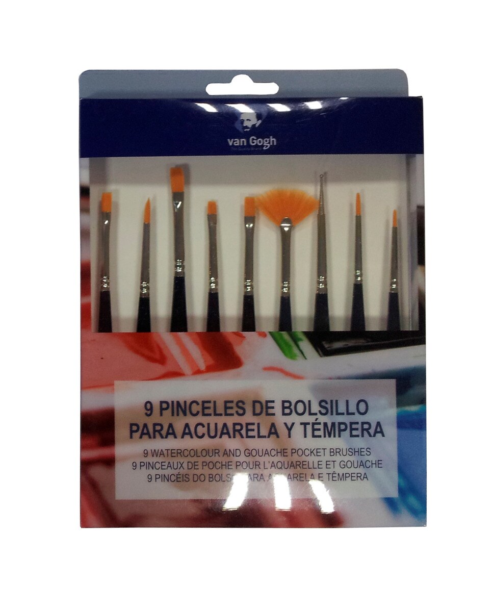 Conjunto de 9 Pincéis Curtos para Aguarela e Têmpera de Bolso Van Gogh Azul Azul-1