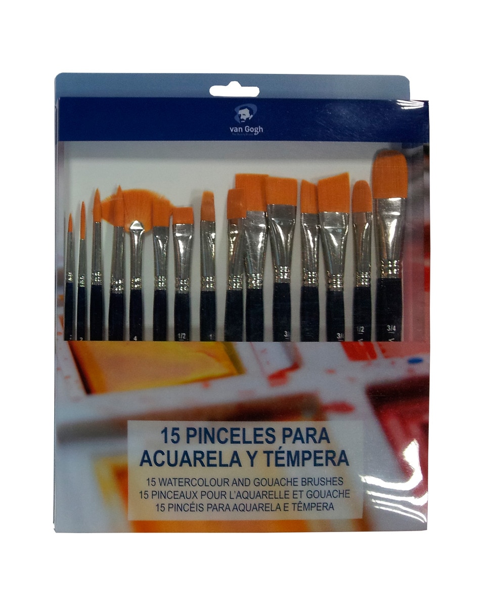 Conjunto de 15 Pincéis Curtos para Aguarela e Têmpera de Bolso Van Gogh Azul Azul-1