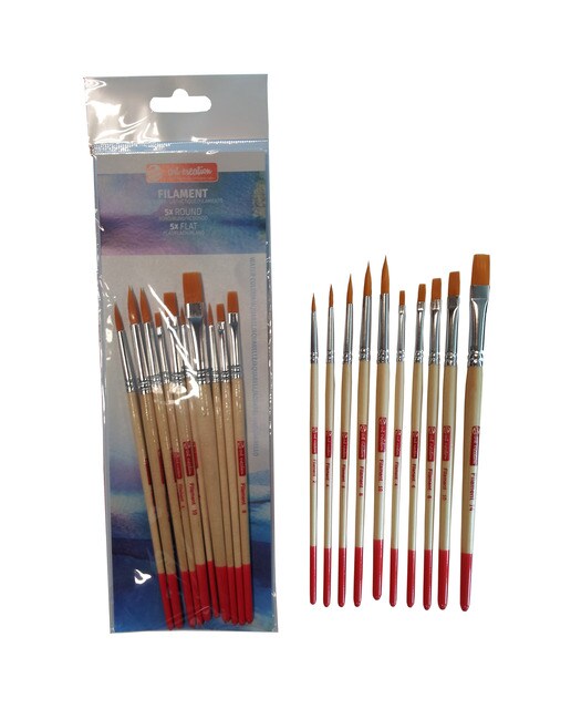 Conjunto de Dez Pincéis Artcreation Cabo Curto Para Aguarela e Têmpera de Diferentes Tipos e Tamanhos Toray Artcreation Bege Bege-1