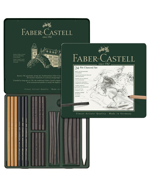 Imagem 0 de Estojo de Metal PITT Carvão 24 Peças Faber Castell
