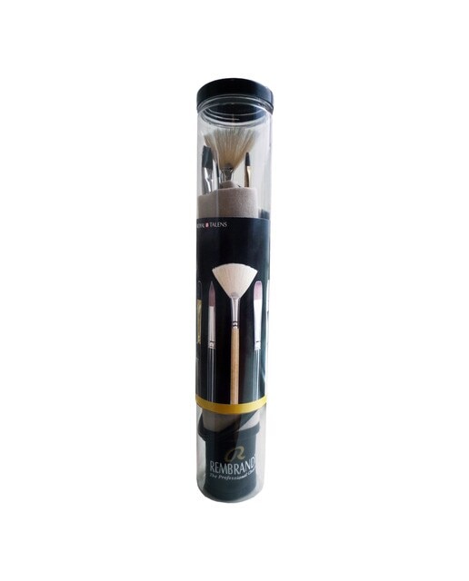 Tubo con 5 Pinceles de Diferentes Formas para Óleo y Acrílico Rembrandt Negro + bolsa de tela portapinceles Negro-1