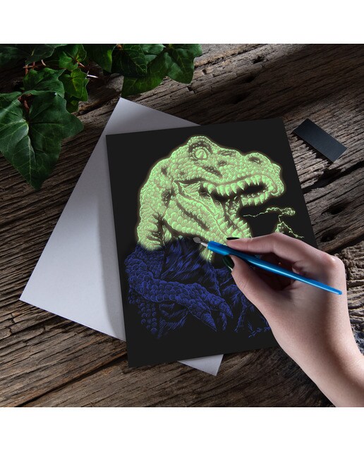 Folha preta Engraving Art desenho brilho no escura Tyrannosaurus Rex Royal & Langnickel 3