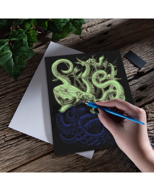 Lámina grabado Engraving Art brillo en la oscuridad dibujo Octopus Royal & Langnickel 3