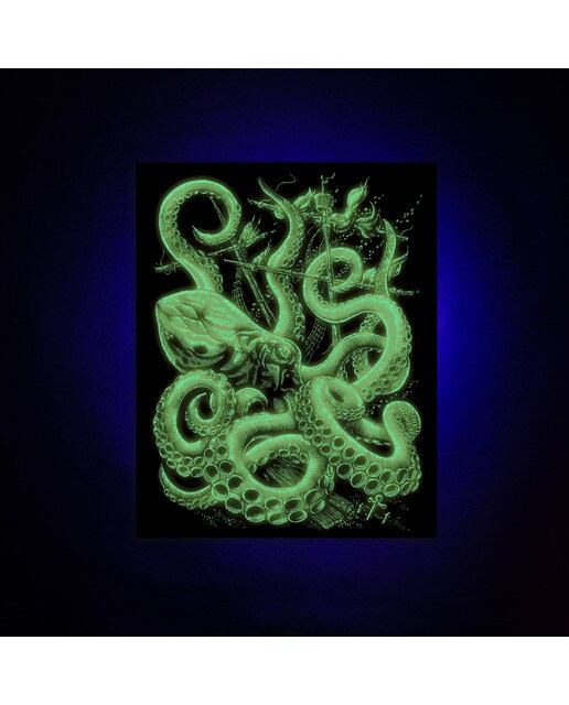 Lámina grabado Engraving Art brillo en la oscuridad dibujo Octopus Royal & Langnickel 4
