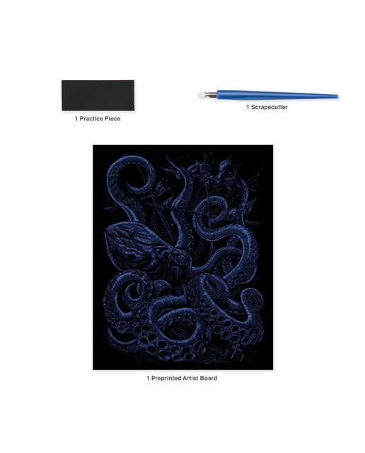 Lámina grabado Engraving Art brillo en la oscuridad dibujo Octopus Royal & Langnickel 5