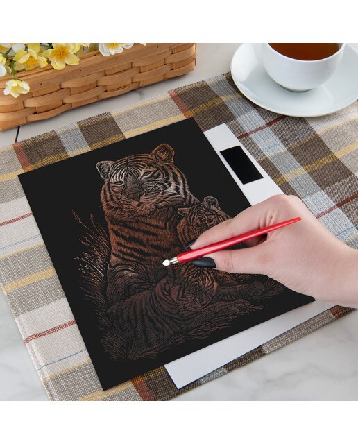 Lámina grabado Engraving Art Cobre dibujo Tigre con cachorros Royal & Langnickel Cobre-3