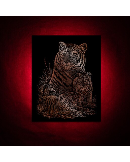 Lámina grabado Engraving Art Cobre dibujo Tigre con cachorros Royal & Langnickel Cobre-4