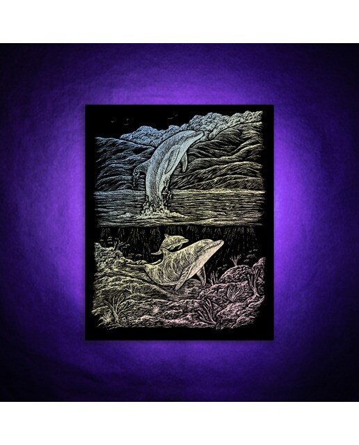 Lámina grabado Engraving Art Holografico dibujo Delfines Royal & Langnickel 4