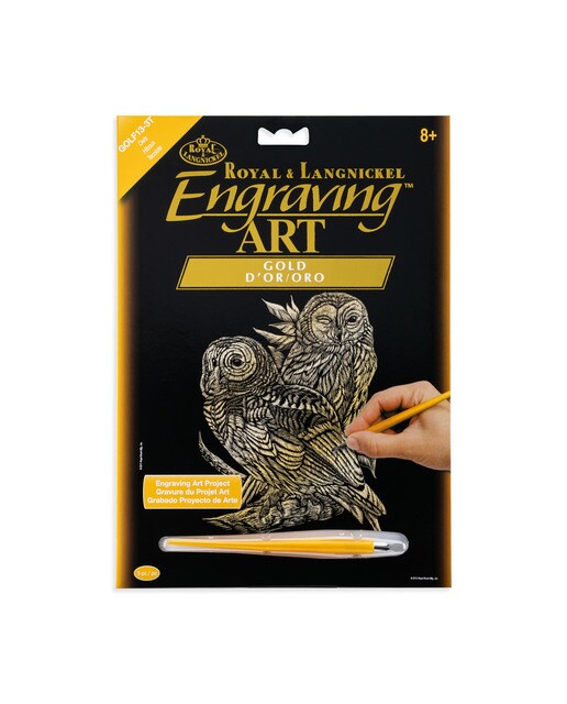 Folhas pretas  Engraving Art desenho dourado Corujas Royal & Langnickel Ouro-1