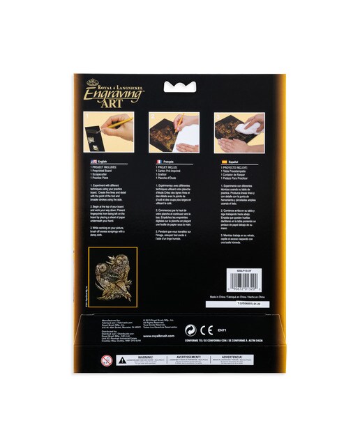 Folhas pretas  Engraving Art desenho dourado Corujas Royal & Langnickel Ouro-2