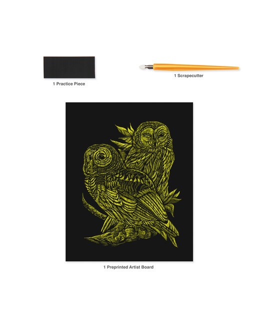Folhas pretas  Engraving Art desenho dourado Corujas Royal & Langnickel Ouro-5