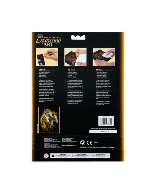 Folhas pretas Engraving Art desenho dourado Cavalos Royal & Langnickel Ouro-2