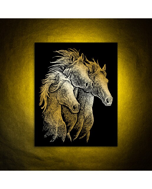 Folhas pretas Engraving Art desenho dourado Cavalos Royal & Langnickel Ouro-4