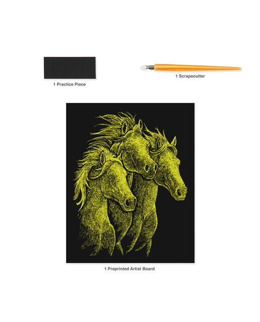 Folhas pretas Engraving Art desenho dourado Cavalos Royal & Langnickel Ouro-5