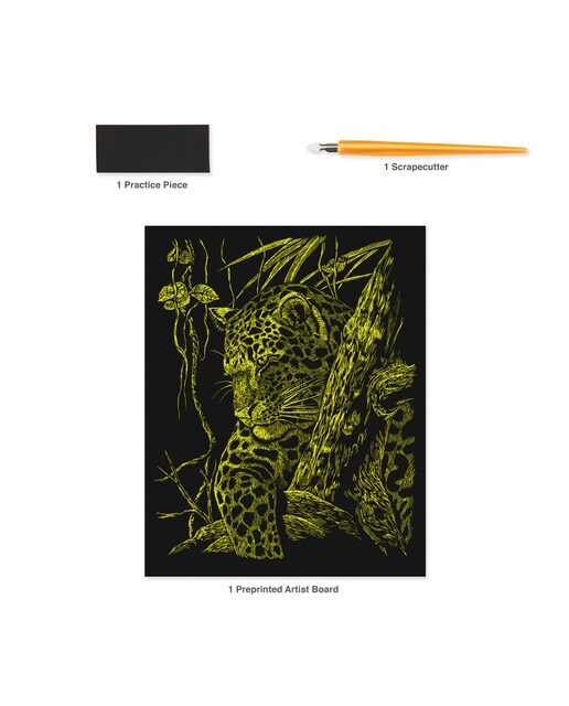 Folhas pretas Engraving Art desenho a dourado Leopardo numa árvore Royal & Langnickel Ouro-5