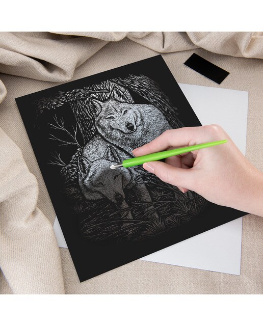 Lámina grabado Engraving Art plata dibujo Lobos en los árboles Royal & Langnickel Plata-3