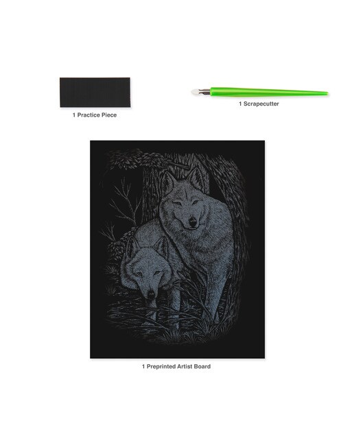Lámina grabado Engraving Art plata dibujo Lobos en los árboles Royal & Langnickel Plata-5