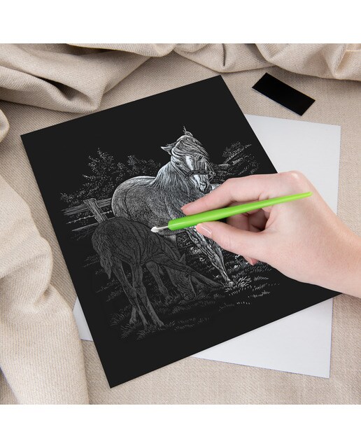 Lámina grabado Engraving Art plata dibujo Yegua y portro Royal & Langnickel Plata-3
