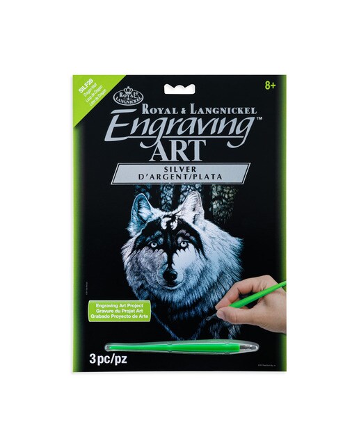 Folhas pretas Engraving Art desenho  prateado Dragão Lobo Royal & Langnickel Prata-1