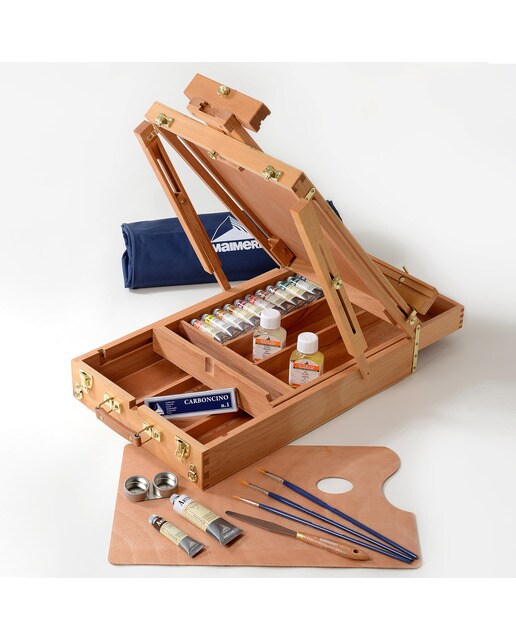 Estojo de madeira com cavalete de mesa, pintura a óleo para belas artes Artisti Maimeri Multicolor-3