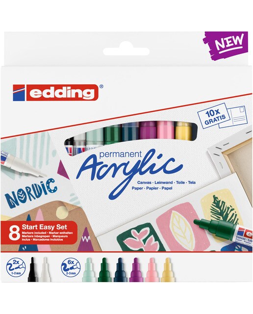 Conjunto de 8 Marcadores Acrílicos de Pontas e Bloco de Cartões Postais - Multicolor Multicolor-1