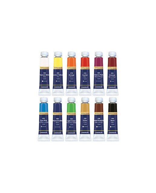 Conjunto de 12 tintas acrílicas Manley 2