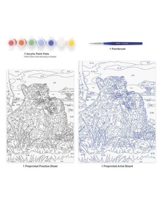 Pintar por números Pjs43 con pinturas y pincel dibujo de leopardos marca Royal Langnickel 4