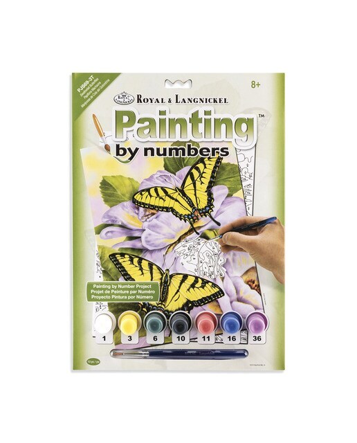 Pintar por números Pjs69 con pinturas y pincel dibujo de mariposas marca Royal Langnickel